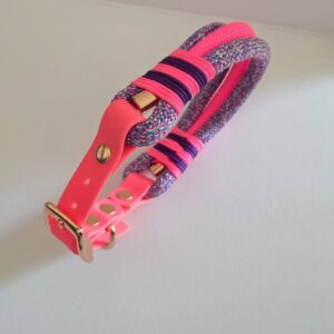 HU 33-39 cm Tauhalsband Corda Tripla mit BioThane Verschluss in Neon Rosa