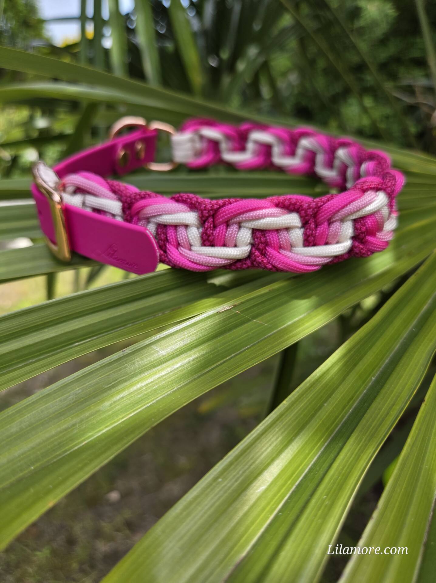 HU 37-43 cm Geflochtenes Paracord Halsband Pancia mit BioThane Verschluss Roses – Bild 3