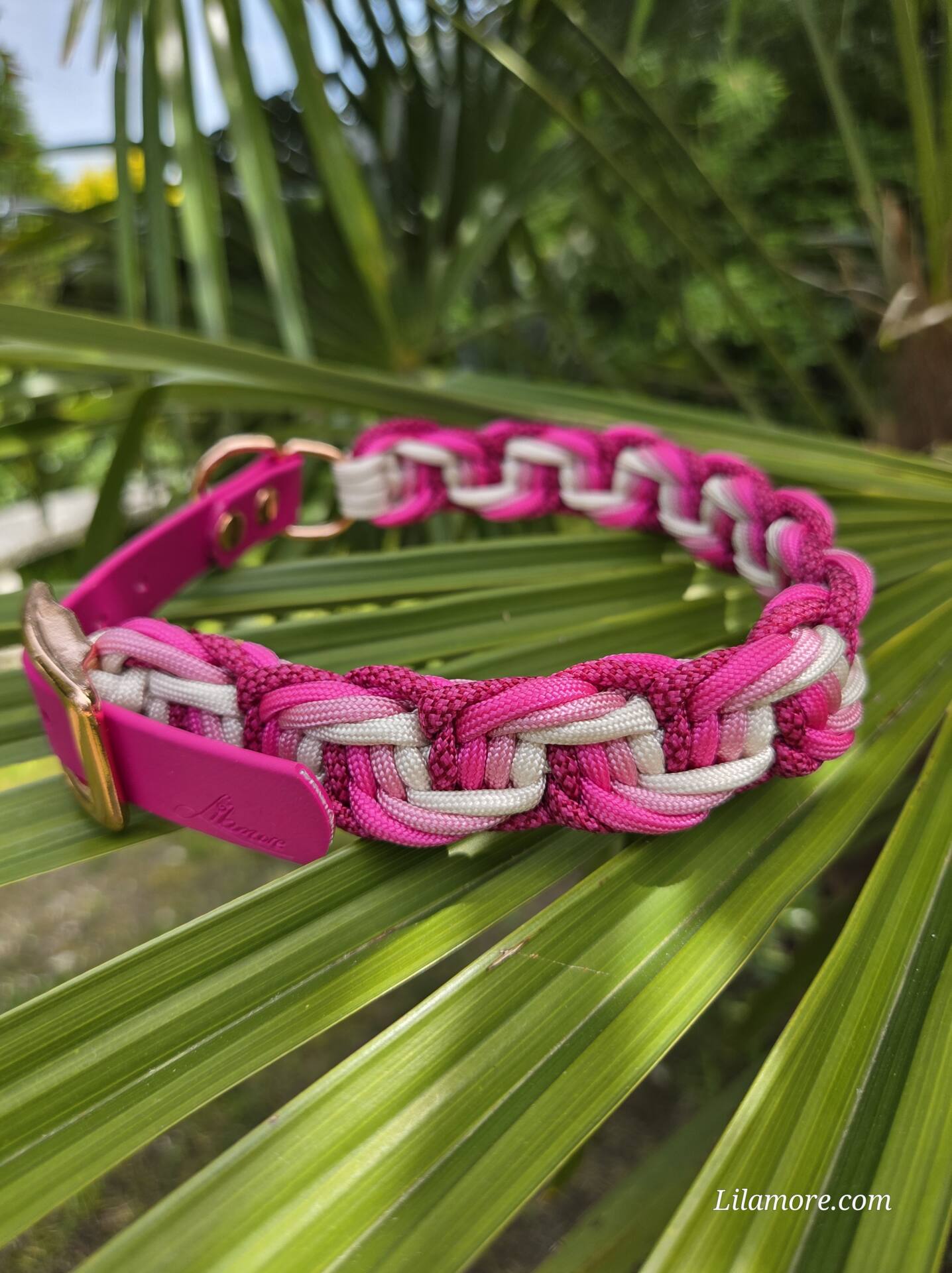 HU 37-43 cm Geflochtenes Paracord Halsband Pancia mit BioThane Verschluss Roses