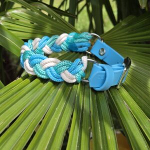 HU 31-35 cm Geflochtenes PPM Halsband Treccia mit BioThane Verschluss Turquoise Lagoon