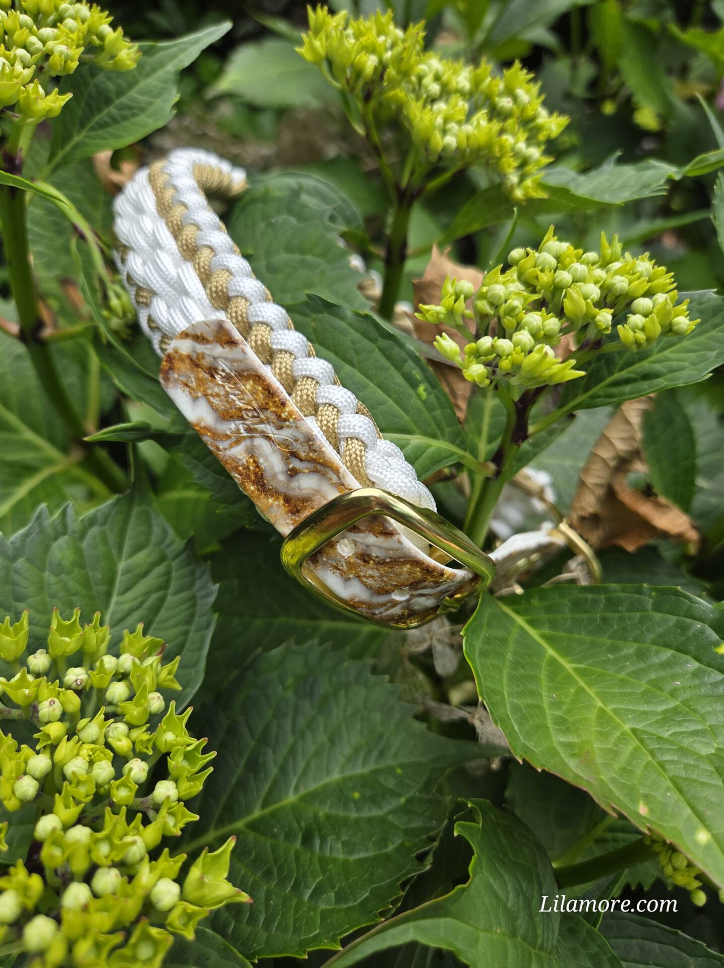 HU 39-45 cm Geflochtenes Paracord Halsband Catena mit BioThane Verschluss Oro Bianco