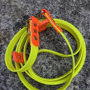 2 farbige BioThane Leine 230 cm 3fach verstellbar Neon Gelb, Akzente in Neon Orange