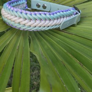 HU 32-38 cm Geflochtenes Paracord Halsband Linea3 mit BioThane Verschluss Sage Grün Salty Lavender