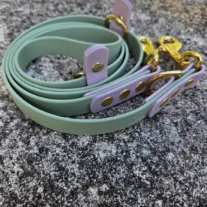 2 farbige BioThane Umhängeschlaufe zu Kombileine 165 cm 3fach verstellbar Sage, Akzente in Pastell Lila Salty Lavender