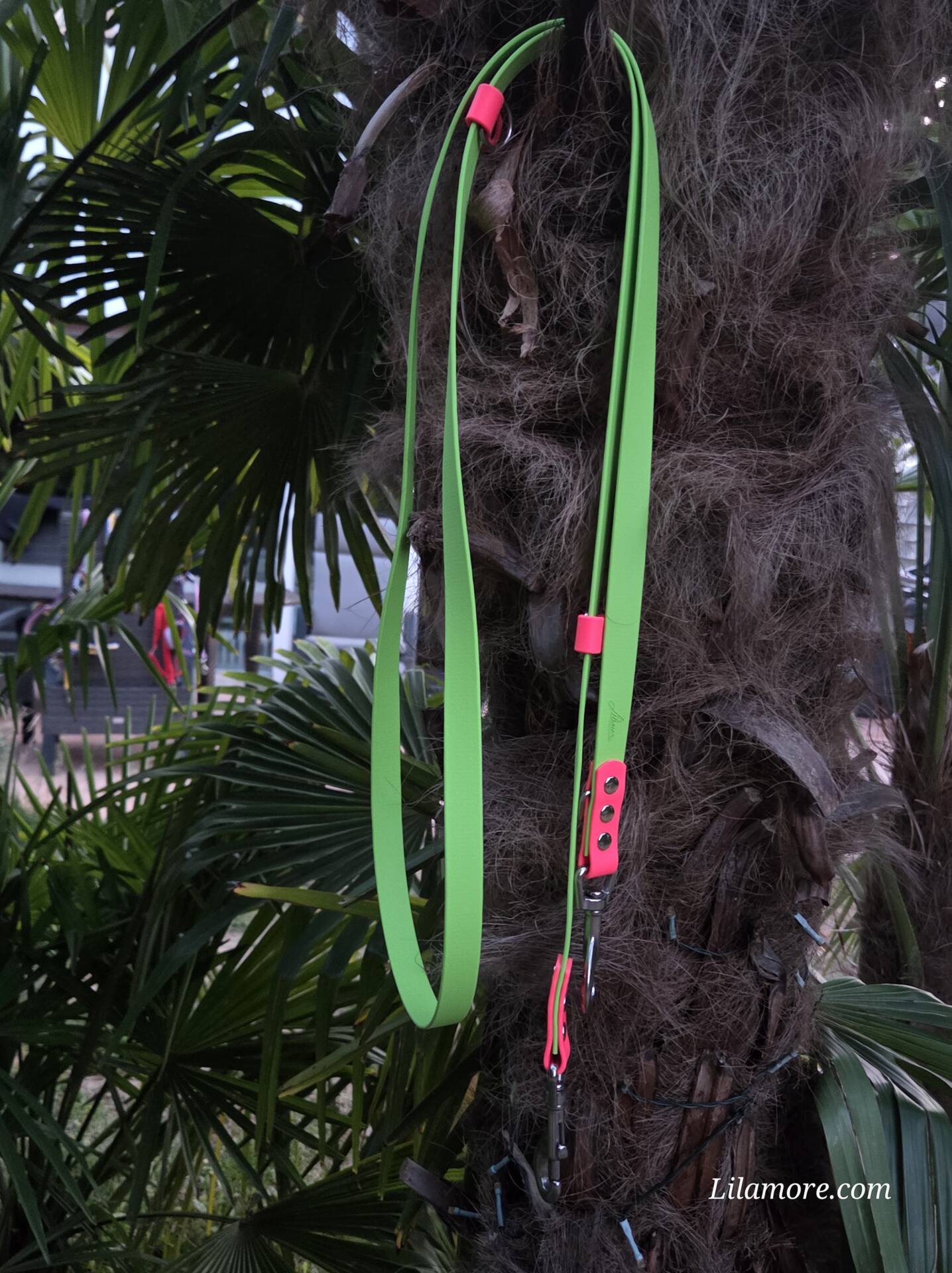 2 farbige BioThane Leine 230 cm 3fach verstellbar Apple Grün, Akzente in Neon Pink