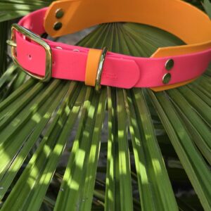 HU 45-11 cm BioThane-Halsband 25mm Neon Pink mit Peach 38mm unterlegt