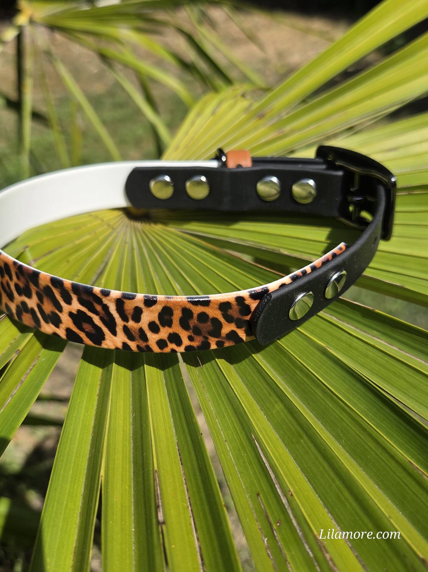 2 farbige BioThane Leine 235 cm 3fach verstellbar Schwarz, Akzente in Leopard – Bild 5
