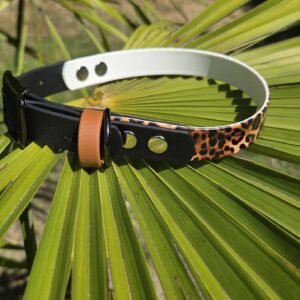 HU 34-40 cm BioThane Halsband 19mm breit UV bedruckt Leo Akzentverschluss Schwarz