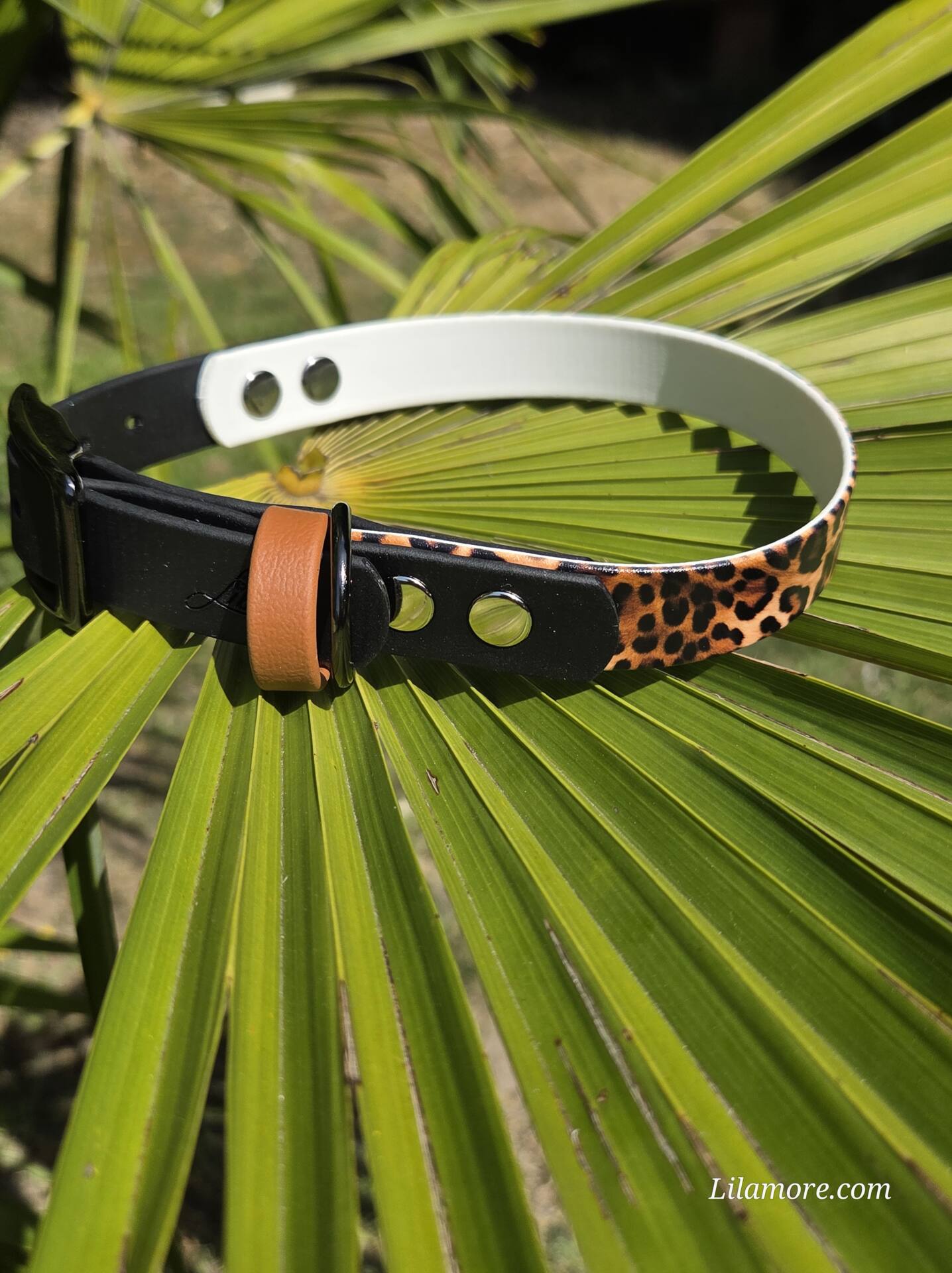 2 farbige BioThane Leine 235 cm 3fach verstellbar Schwarz, Akzente in Leopard – Bild 6