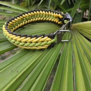 HU 35-41 cm Geflochtenes Paracord Halsband Linea3 mit BioThane Verschluss Lime and Olive