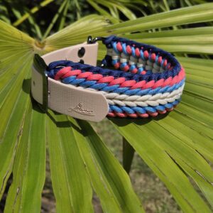 HU 28-36 cm Geflochtenes Paracord-Halsband Splendente mit BioThane Verschluss in Powder Tan Surf andTurf