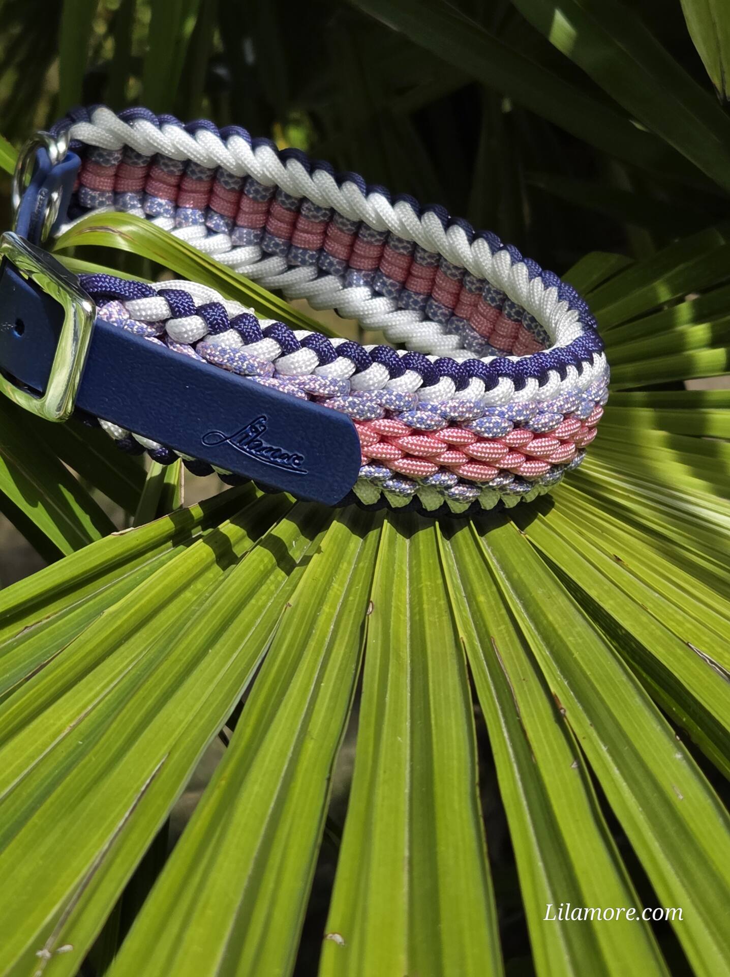 HU 37-43 cm Geflochtenes Paracord-Halsband Pavimento mit BioThane Verschluss Marine Blau