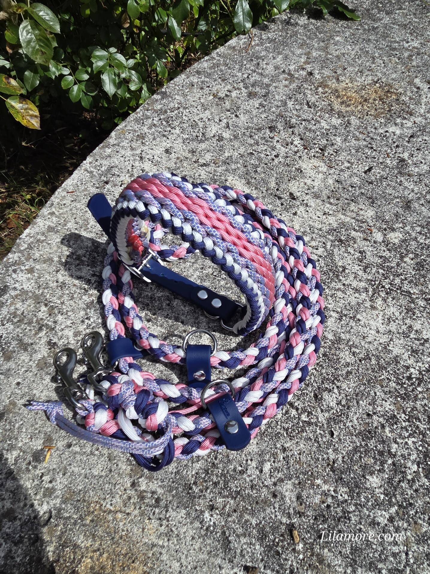 HU 37-43 cm Geflochtenes Paracord-Halsband Pavimento mit BioThane Verschluss Marine Blau – Bild 6