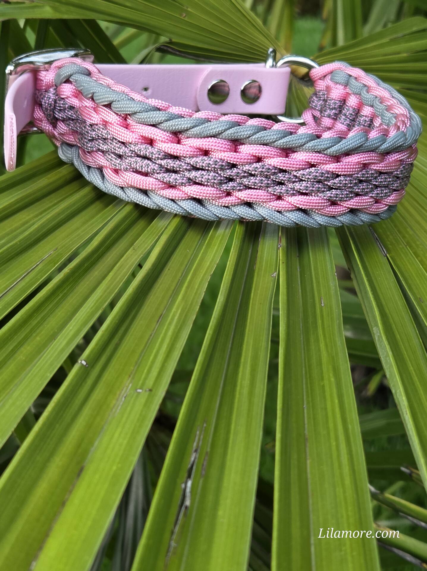 HU 29-35 cm Geflochtenes Paracord-Halsband Armeggio mit BioThane Verschluss Dusty Light Rose