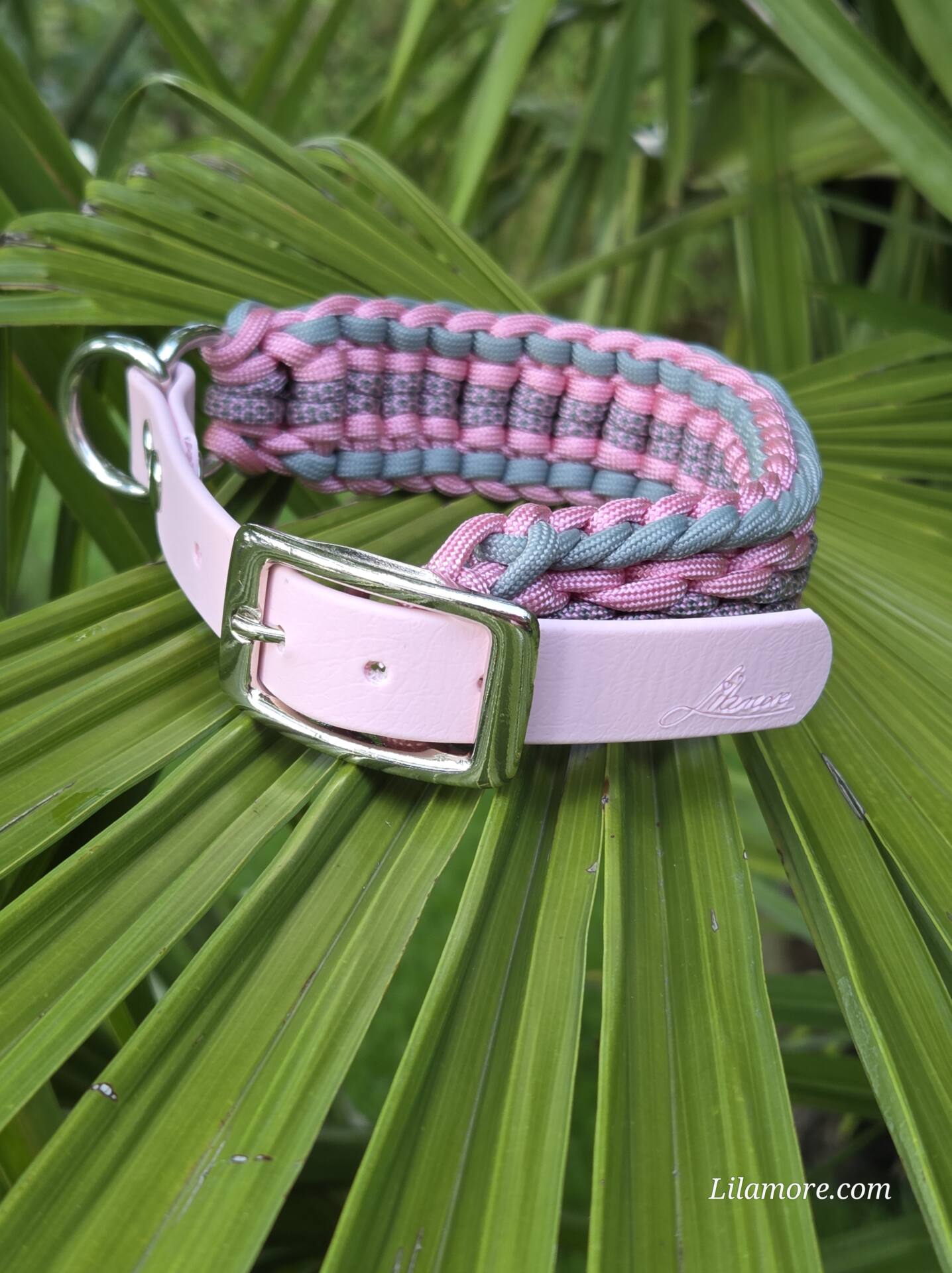 HU 29-35 cm Geflochtenes Paracord-Halsband Armeggio mit BioThane Verschluss Dusty Light Rose – Bild 3