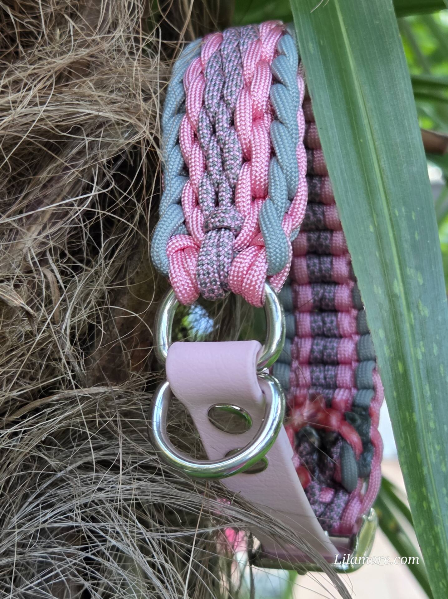 HU 29-35 cm Geflochtenes Paracord-Halsband Armeggio mit BioThane Verschluss Dusty Light Rose – Bild 2
