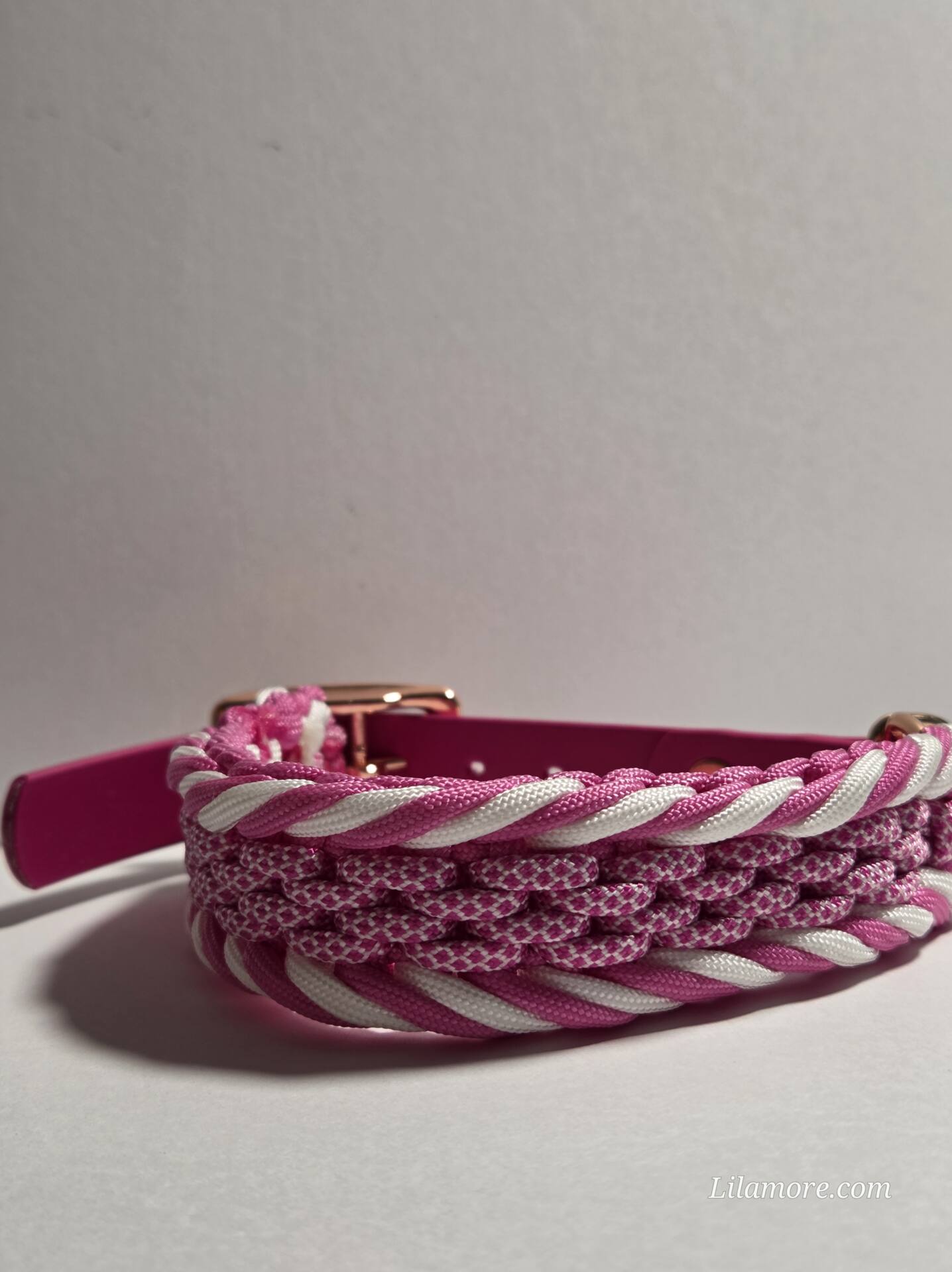 HU 27-33 cm Geflochtenes Paracord-Halsband Armeggio Pic mit BioThane Verschluss Magenta Rosa – Bild 3