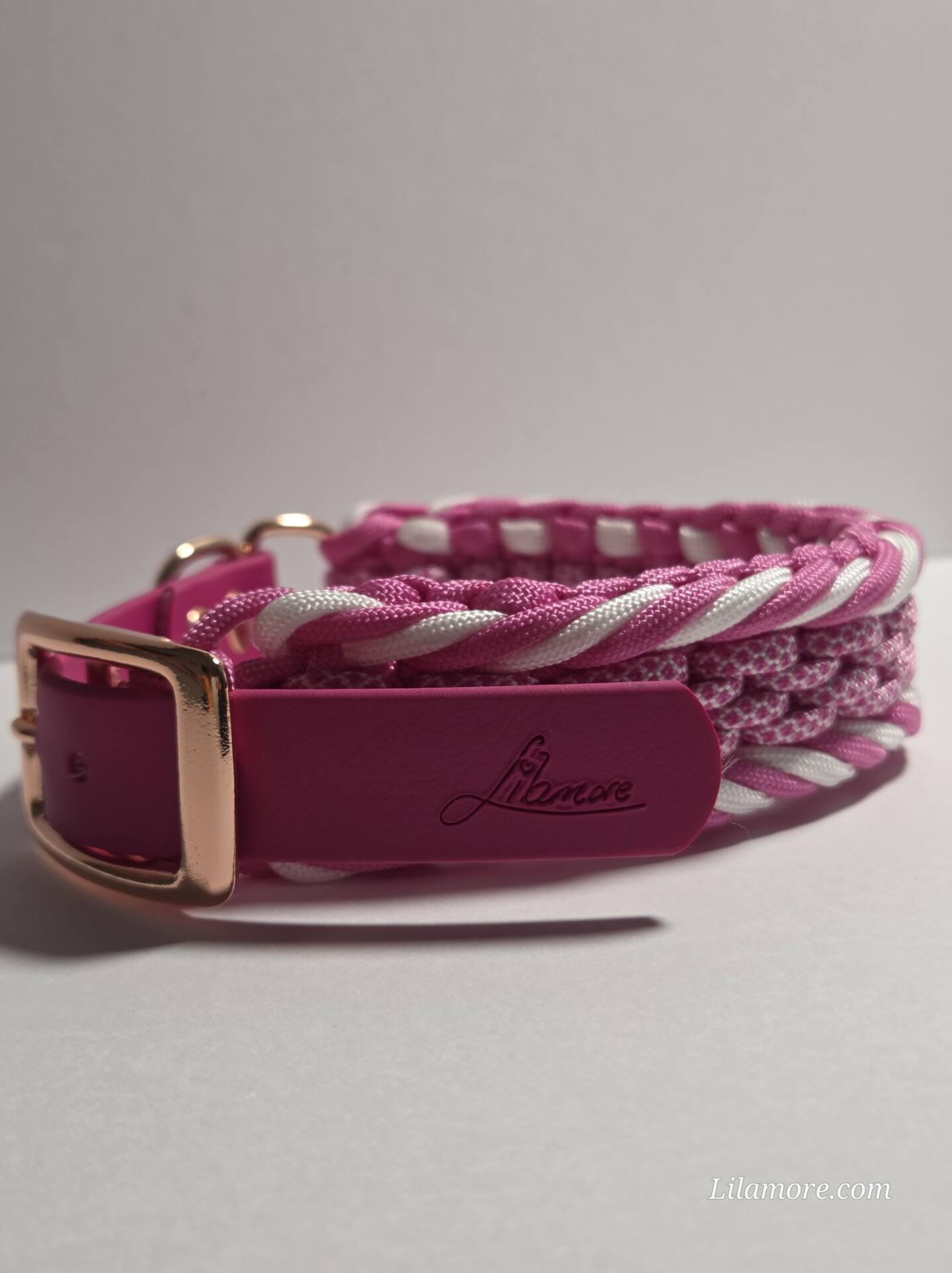 HU 27-33 cm Geflochtenes Paracord-Halsband Armeggio Pic mit BioThane Verschluss Magenta Rosa – Bild 2