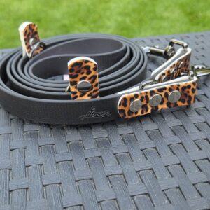 2 farbige BioThane Leine 235 cm 3fach verstellbar Schwarz, Akzente in Leopard