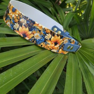 HU 48,5 - 54,5 cm BioThane Halsband UV bedruckt Goldenrod Verschluss 19mm Petrol Blau